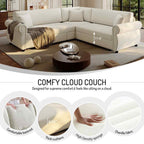 FFH 88.2" Sectional Sofa with Pull Out Bed, Convertible Sleeper Sofa, 5 Seater Chenille Couch for Living Room, Beige