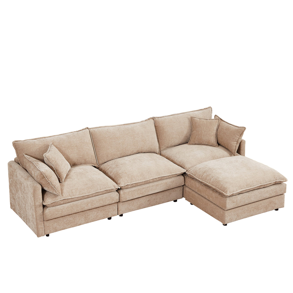 Eyisean 102" Chenille Modular Sectional Sofa with Ottoman, 3-Seater L Shape Cloud Couch with Upholstered & Pillow, Comfy Sleeper Sofa for Living Room, Bedroom, Office, Easy Assembly