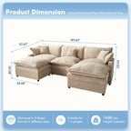 Toject 107.87" Modular Sectional Sofa U Shaped Cloud Couch, Chenille 4 Seat Deep Seat Sofa with 2 Movable Ottomans for Living Room Bedroom Apartment, Oatmeal