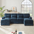  Oversized Sectional Sofa U Shaped Couch 4 Seat with 4 Waist Pillows,Chenille Upholstery Symmetrical Sleeper Sofa Cloud Couch with Double Chaise Lounge for Living Room Apartment Office