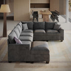 120" 7-Seater L-Shaped Sectional Couch, Modern Chenille V-Shaped Corner Sofa with Storage Ottoman & USB Ports, Modular Sofa for Living Room