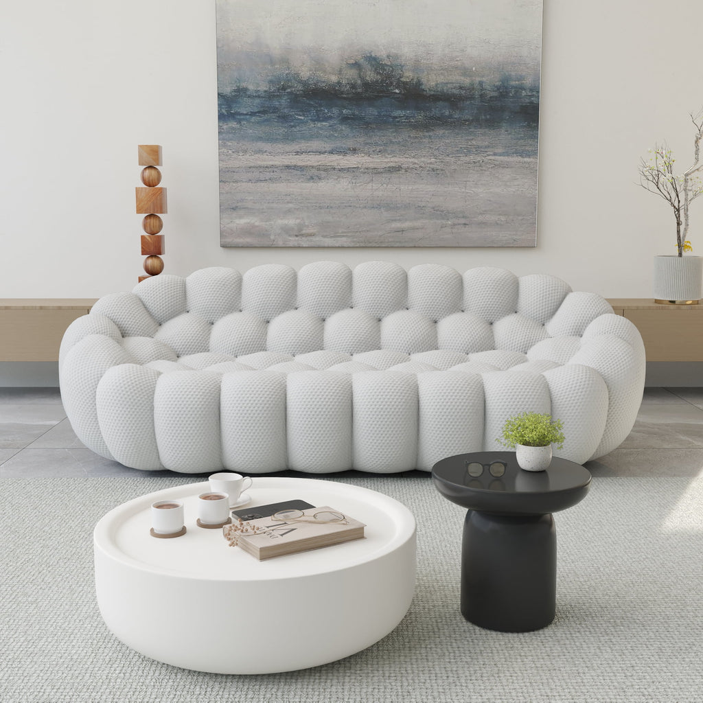 Sdorens 98.43" Bubble Couch,Modern Upholstered Mesh Fabric Lazy Floor Sofa,3D Honeycomb Shape Bubble Sofa Curved Couch for Living Room,Office,Apartment,No-Assembly(Light Gray,3-Seater)
