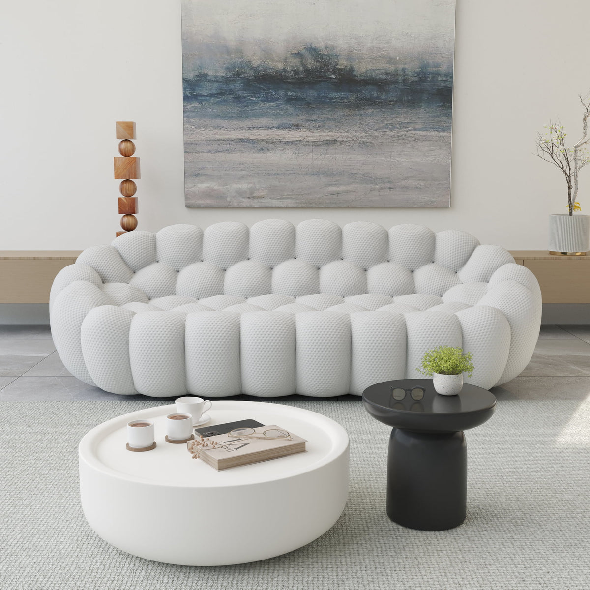 Sdorens 98.43" Bubble Couch,Modern Upholstered Mesh Fabric Lazy Floor Sofa,3D Honeycomb Shape Bubble Sofa Curved Couch for Living Room,Office,Apartment,No-Assembly(Light Gray,3-Seater)