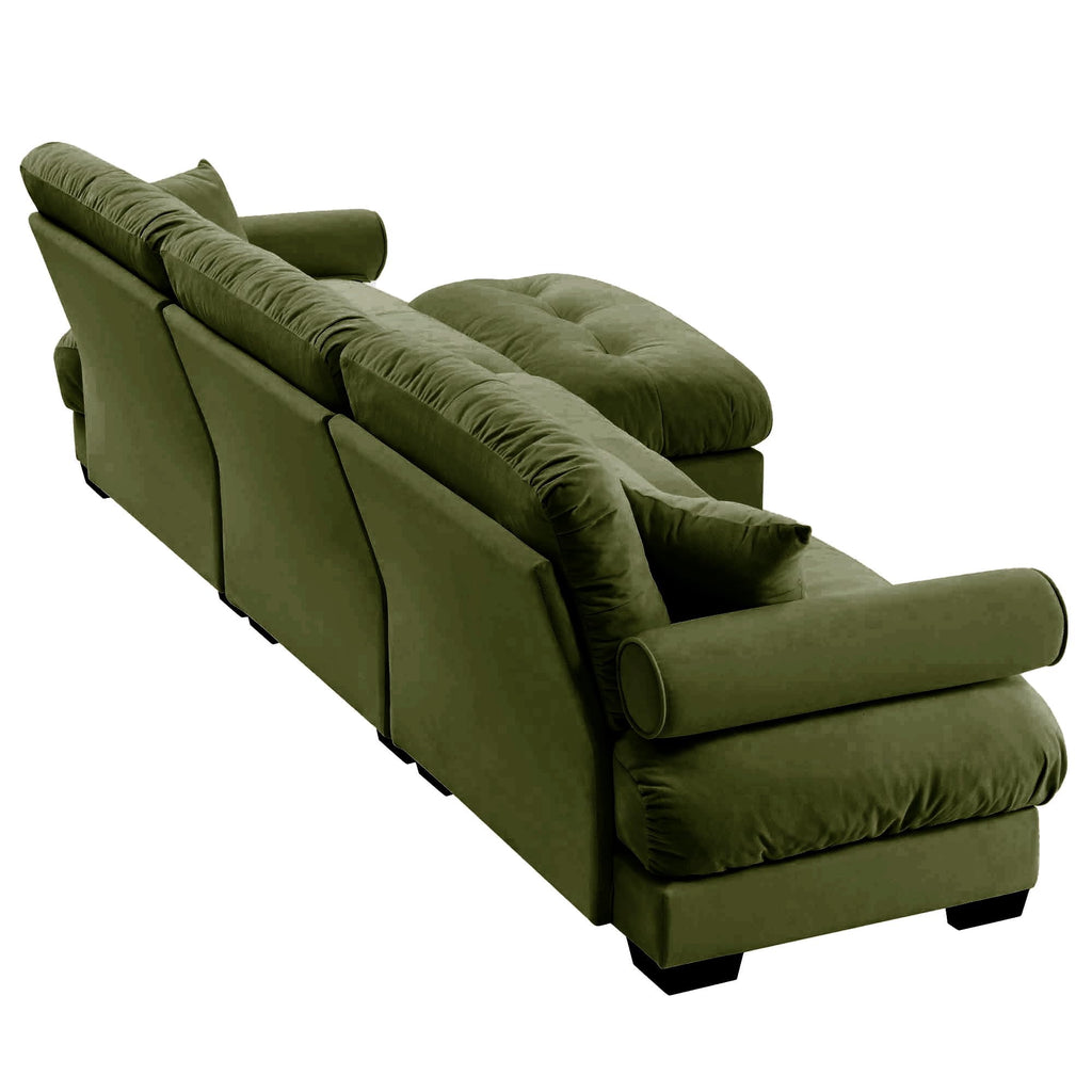 Oversized Modular Velvet Sectional Sofa with Movable Ottoman - Olive Green, Deep Seat Cloud Couch for Living Room
