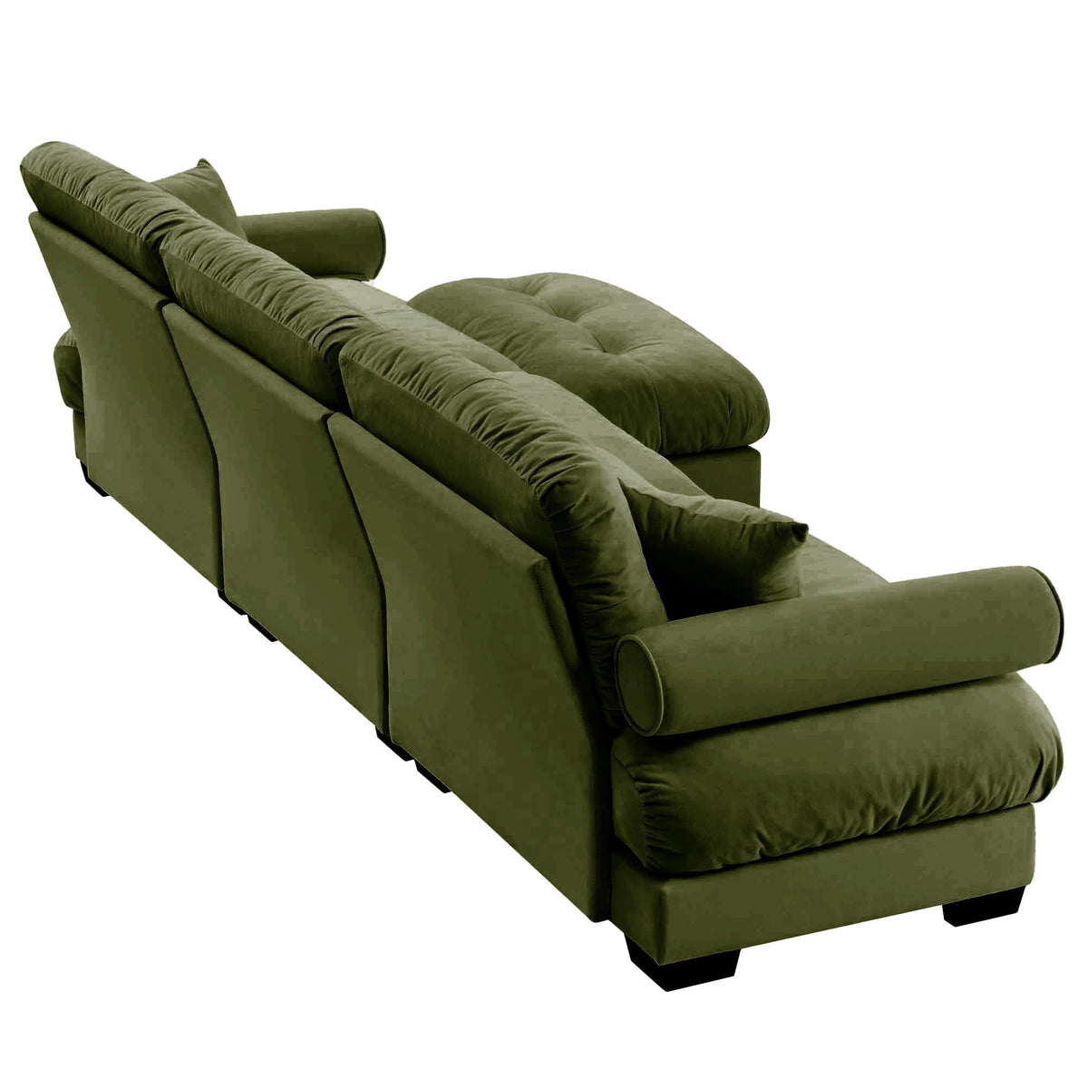Oversized Modular Velvet Sectional Sofa with Movable Ottoman - Olive Green, Deep Seat Cloud Couch for Living Room