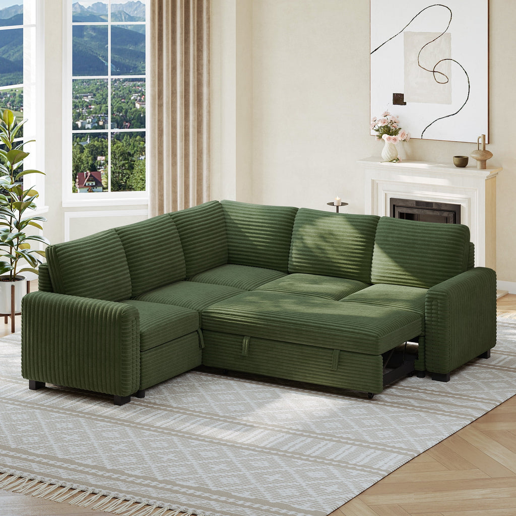  Sectional Sofa with Storage Seat L Shaped Couch with Reversible Chaise Convertible Sectional Couches for Living Room, Green
