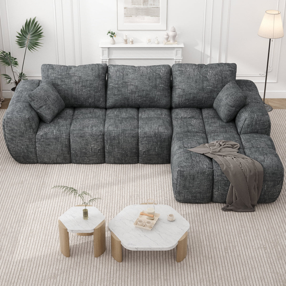  Sectional Sofa, 101" L-Shaped Modular Cloud Couch,Unique Chenille Fabric Couches and Sofas,Compression Sofa No Assembly Required(Deep Gray)