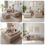 BYBYME 104"Oversized L-Shaped Sectional Sofa Cloud Boneless Modular Couch,Upholstered Sofa with Convertible Left/Right Ottoman for Living Room Bedroom,No Assembly,Beige