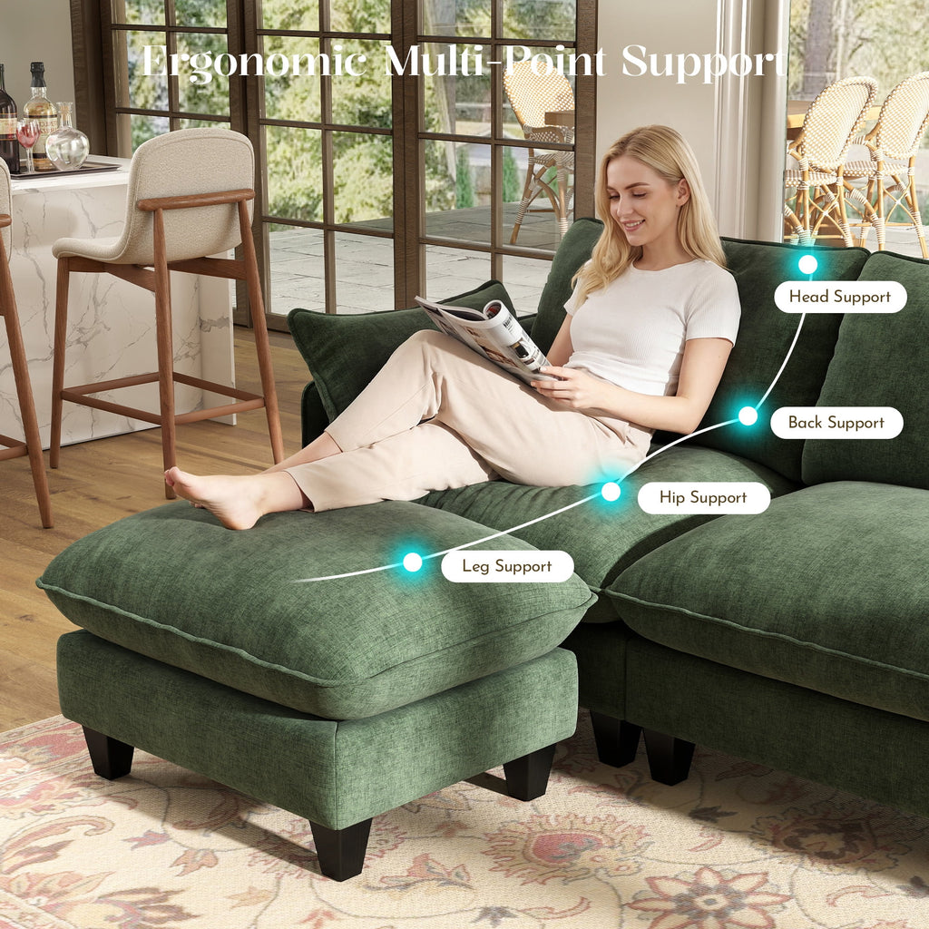  71'' Loveseat Sofa with Movable Ottoman, Cozy Deep Seat Cloud Couch for Living Room,Apartment,Office, 2-Seat,Green