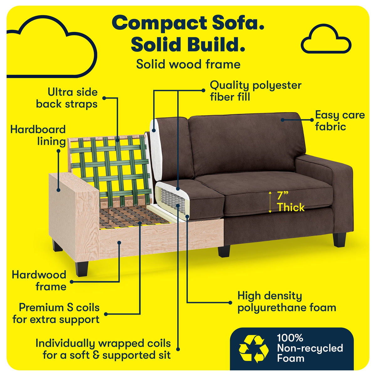 Serta Palisades 78" Track Arm Sofa with Removable Covers Dark Brown