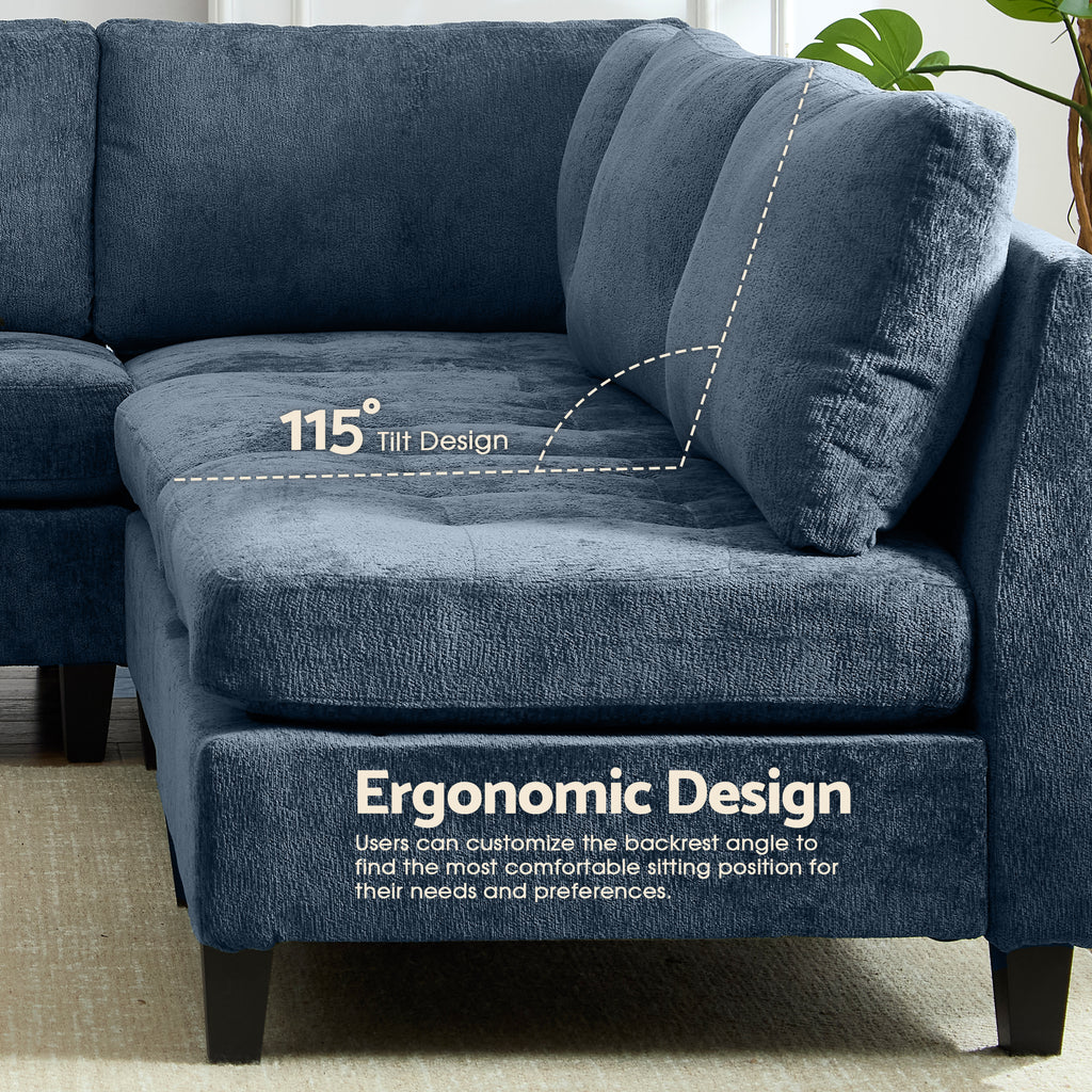 Advwin Oversized Modular Sectional Sofa, 8 Seat Plush Chenille Couch with Storage Ottomans & Thick Cushions, Modern Comfy Convertible L Shaped Sleeper Sofa Bed for Living Room, Blue