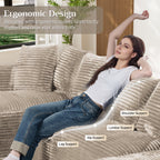 Wiilayok 131" U Shaped Sectional Sofa with Deep Seat Chaise,Corduroy Modular Cloud Sofa Couch for Living Room,4 Seat,Light Camel