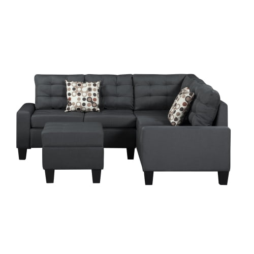 ASINMAK L Shaped Fabric Sectional Sofa with Couch and Ottoman, Gray