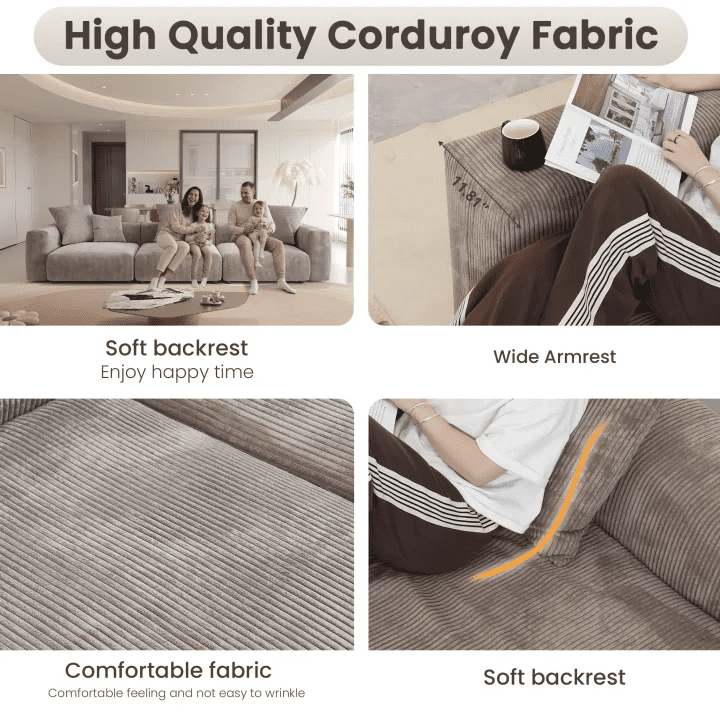 Magic Home Convertible Sectional Sofa Modular Couch,Modern Corduroy Sofa with Pillows for Living Room,Apartment and Small Space,2-Seat Sofa,Brown