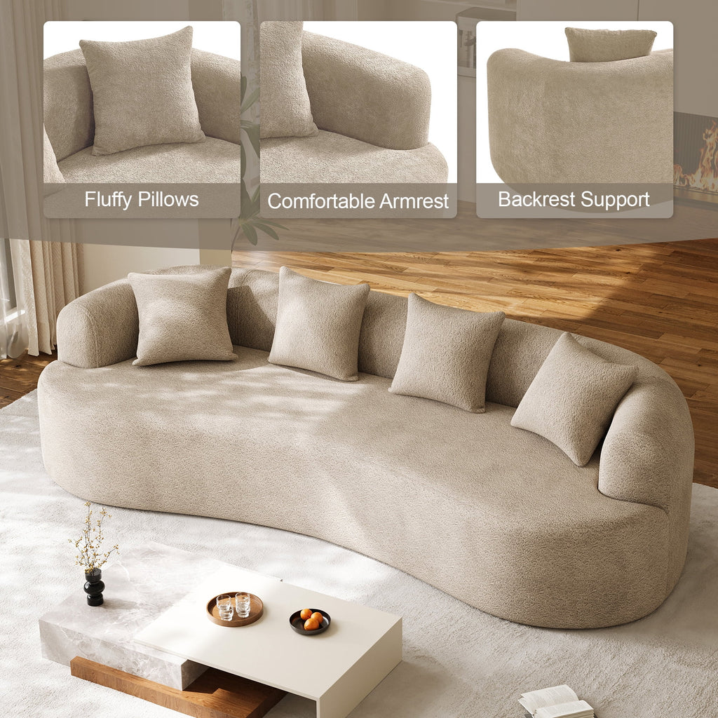 Wiilayok 106.5"Modern Chenille Sofa,Curved Sofa with Deep Seat,Cloud Compression Sofa Couch for Living Room,No Assembly,Light Brown