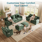  98" L-Shape Modular Sectional Sofa with Moveable Ottoman, Cloud Couch Seats 3 for Living Room, Apartment, Green