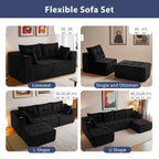 BYBYME Cloud Sectional Couch with U-Shape Chaise Modern Comfy Modular Corduroy Sofa for Living Room,Tufted 6-Seat Sleeper Chair with 2 Ottoman,Sofa in A Box,No Assembly Required,Black