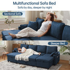 Sectional Couches Sofas Sleeper Bed U shape with Storage for Living Room Family Rooms Blue