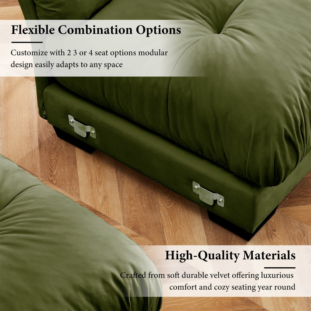 130"Oversized Couch, 3 Seater Modular Sectional Sofa, Olive Green Large U Shaped Sectional Couches for Living Room, Fluffy Couch Set, 3 Seater, Velvet Cloud Couch with Ottoman, Sofas for Living Room