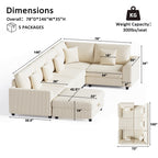 Advwin 146" Oversized Corduroy Modular Sectional Sofa, 6-Seat Convertible Sleeper Sofa with Ottoman & 5 Pillows, Modern L-Shaped Lounge Couch for Living Rooms, Beige