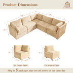  95" Modular Sectional Sofa Deep Seat L-Shaped Cloud Corduroy Couch for Living Room, 5 Seat, Beige