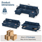 Sectional Couches Sofas Sleeper Bed U shape with Storage for Living Room Family Rooms Blue