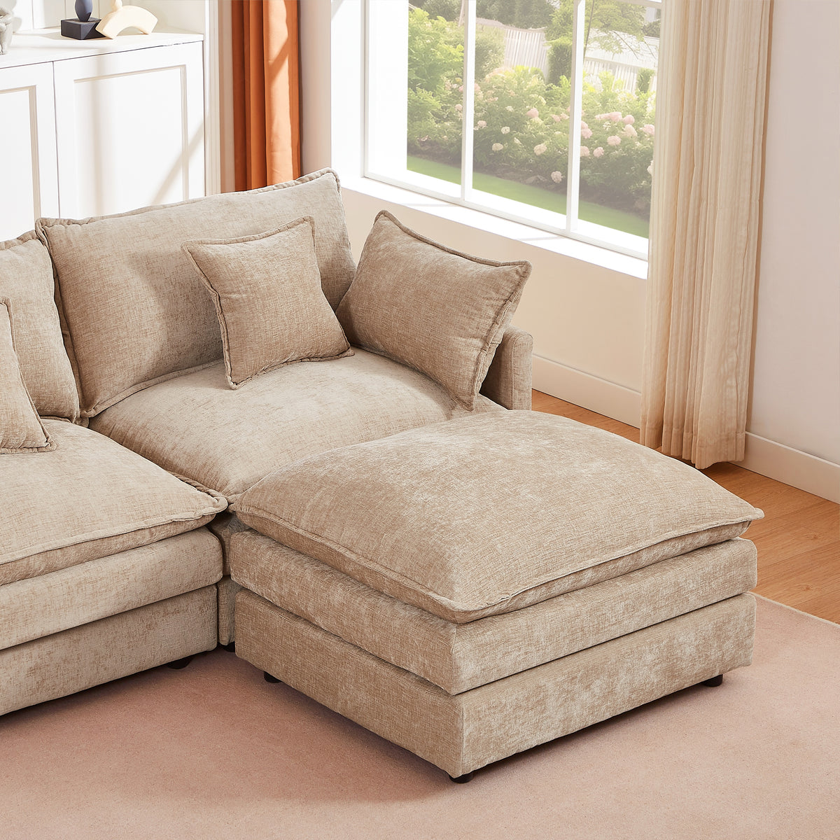 Eyisean 102" Chenille Modular Sectional Sofa with Ottoman, 3-Seater L Shape Cloud Couch with Upholstered & Pillow, Comfy Sleeper Sofa for Living Room, Bedroom, Office, Easy Assembly