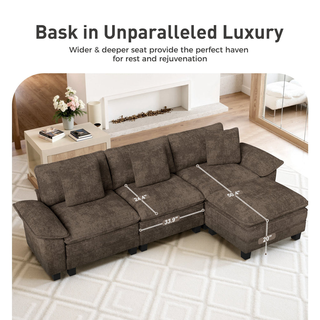 Sophia&William 157.5"L Modular Sectional Sofa Sets, Modern Chenille Couch 6-Seat Oversized Cloud Sofa with 4 Pillows & 2 Ottomans for Living Room,Grayish Brown