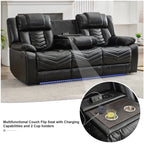 2PCS Power Zero Gravity Reclining Sofa Set with Bass Speaker,Wireless Charger,USB/Type C Ports,LED Light,Cup Holder,Storage Console Faux Leather Electric Recliner Sofa and Loveseat,5 Seater,Black