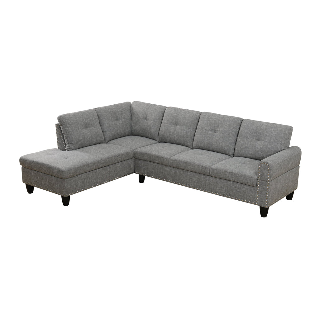 MAYEERTY 97.5" Linen Sectional Sofa, 2-Piece Modular Couch Sofa Set without Ottoman, Grey (Left)