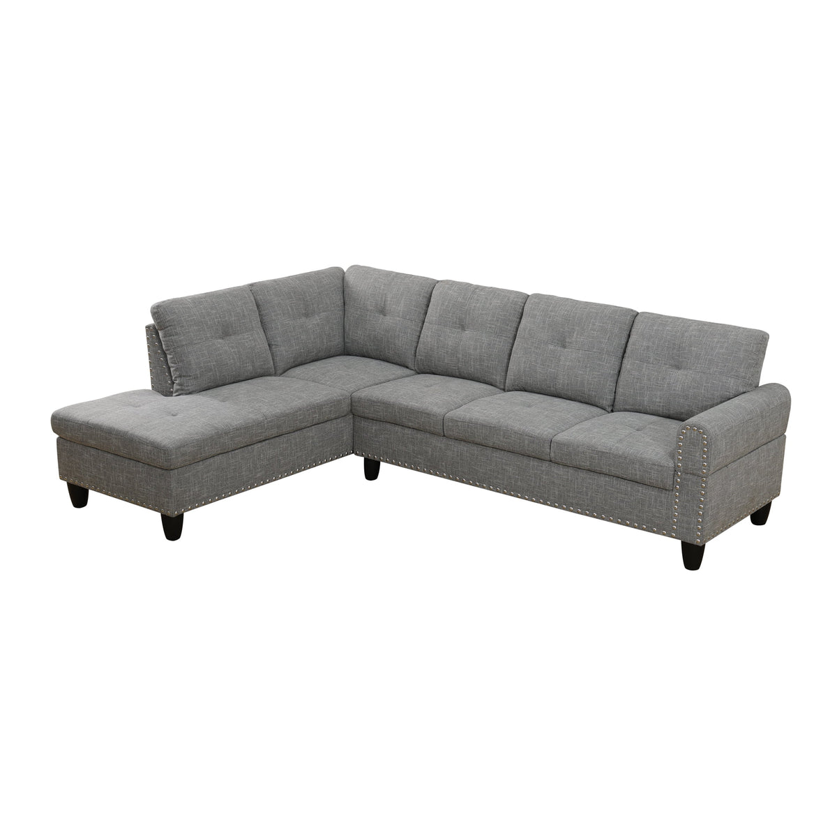 MAYEERTY 97.5" Linen Sectional Sofa, 2-Piece Modular Couch Sofa Set without Ottoman, Grey (Left)