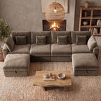  140" Large Modular Sectional Sofa with 2 Removable Storage Ottomans, Extra Deep Seat Cloud Couch for Living Room, Chenille Brown