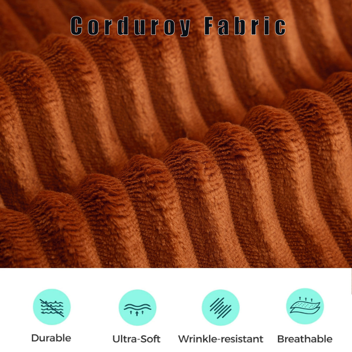  Sectional Sofa, Oversized Sectional Couch Convertible Sofa Bed, 6 Seat Corduroy Sofa Couch with Side Pocket for Living Room, No Assembly Orange