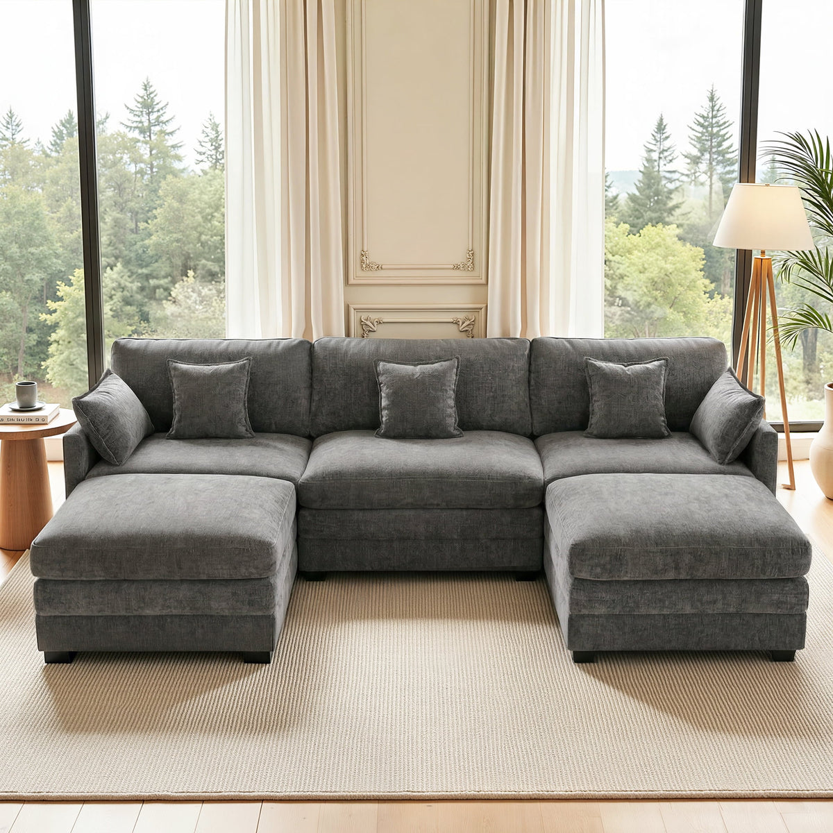 MCombo 111.8'' U-Shaped Modular Sectional Sofa Couch with Chaise Ottomans for Living Room, FSC Certified, Dark Grey