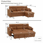82.5" L-Shaped Convertible Sleeper Sofa, Pull-Out Sectional Sofa Bed with Storage Chaise, Cup Holders & 2 Lumbar Pillows, Modern Sofa Couch for Living Room, Apartment