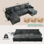 110" U Shaped Couch,Sleeper Sectional Sofa, Convertible Cloud Sofa with Pull Out Bed,Modular Couch with Double Storage Chaise, Small Desktop,USB (Corduroy,Dark Grey)