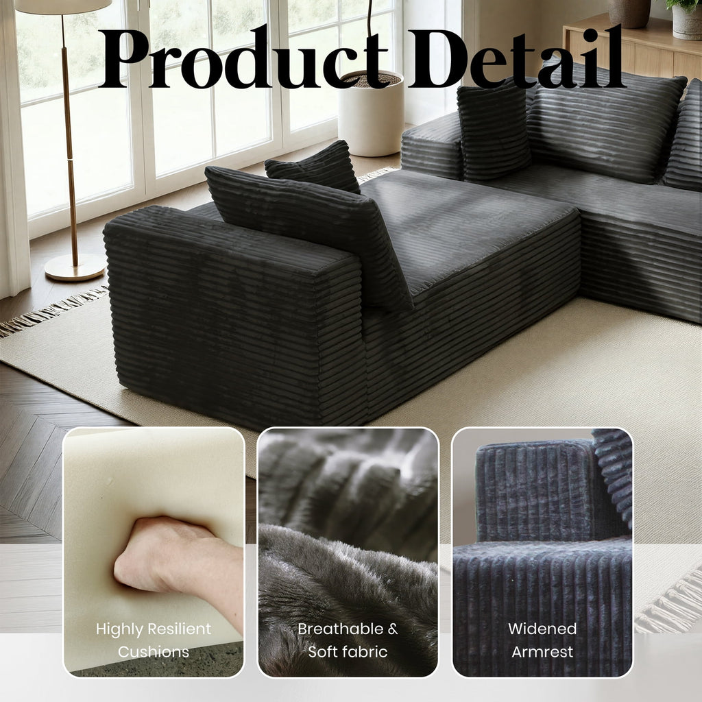 Kelyda 139'' U Shaped Sectional Couches, Modern Modular Boneless 8 Seater Large Foam Cloud Sofa Dark Grey