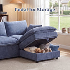  Modular Sectional Sofa, 112.9" L-Shaped Ultra-Comfort Sofa with Storage Ottoman, Modern Chenille Cloud Couch for Living Room & Family Room, Royal Blue