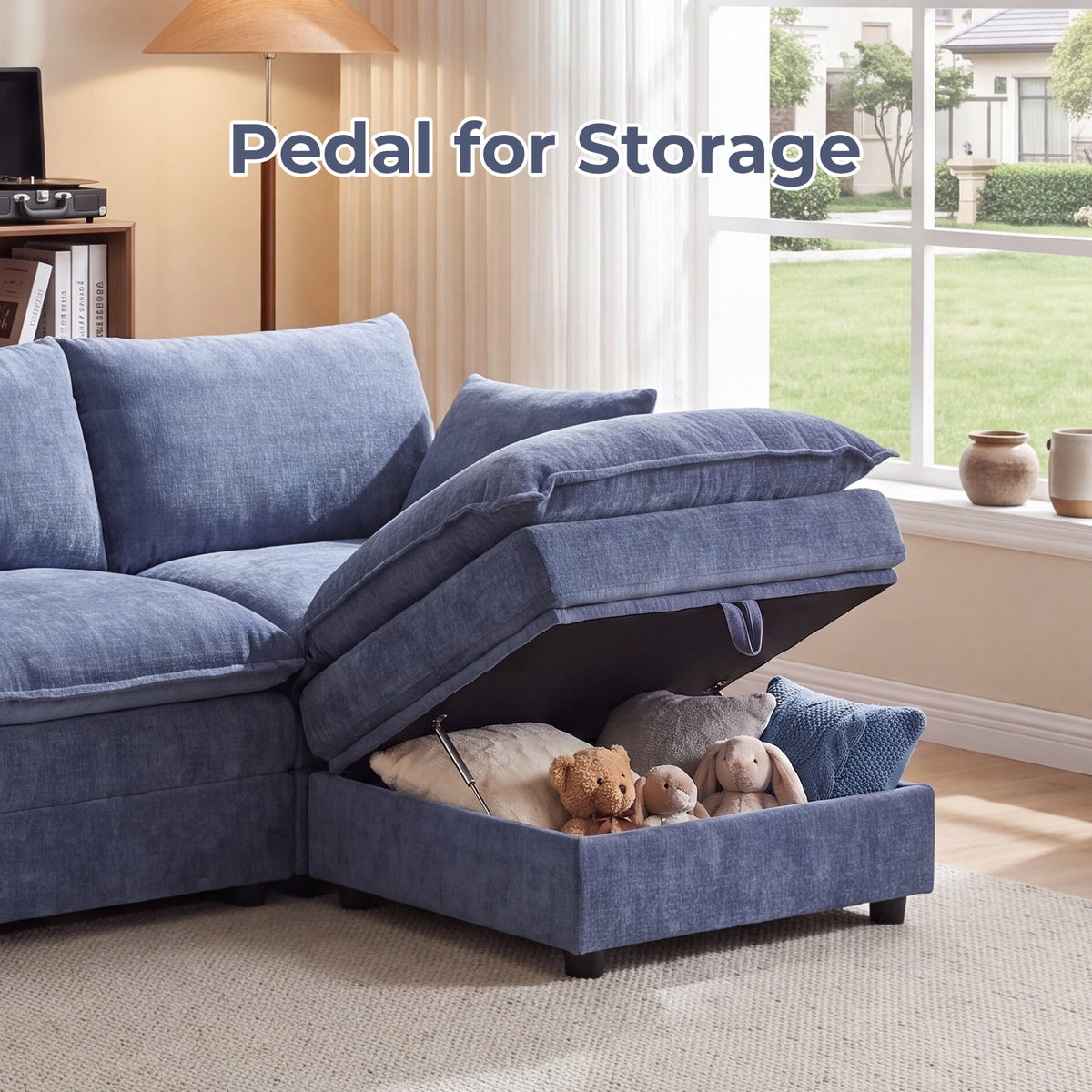  Modular Sectional Sofa, 112.9" L-Shaped Ultra-Comfort Sofa with Storage Ottoman, Modern Chenille Cloud Couch for Living Room & Family Room, Royal Blue