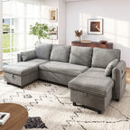 Hombryzy 109" Sectional Sleeper Sofa Bed with Storage Chaise, USB Charging Port, Pull Out Bed & Adjustable Backrest, U Shaped Couch for Living Room, Chenille Gray