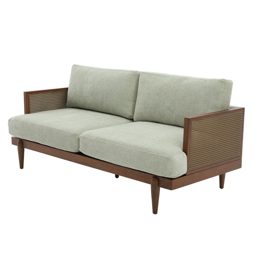 Christopher Knight Home Vintage 72? Rattan 3-Seat Sofa with Solid Wood Frame, High-Rebound Cushions, Light Green
