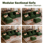 JULY'S SONG 113" L Shaped Couch Set, Deep Seat Modular Sectional Sofa with Movable Ottoman, Plush Couches and Sofas Detachable Cushions, Chenille Sectionals for Living Room, Green