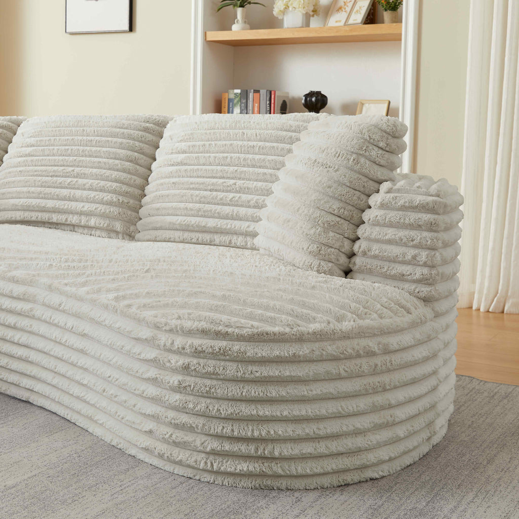 FFH 121" Modular Sectional Sofa, Oversized L-Shape Cloud Couch, Corduroy Curved Sofa for Living Room, Cream, Left Facing Chaise