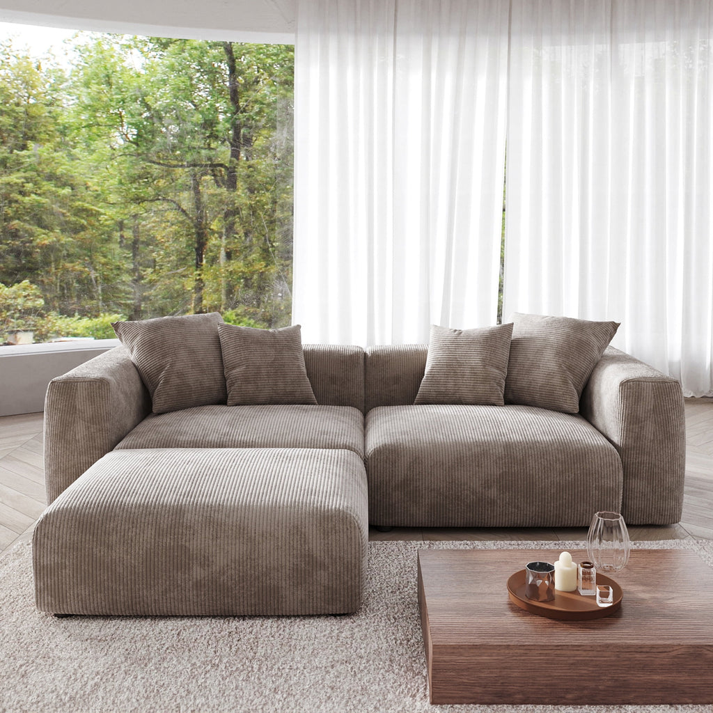 Magic Home Convertible Sectional Sofa Modular Couch,Modern Corduroy Sofa with Pillows for Living Room,Apartment and Small Space,2-Seat Sofa,Brown