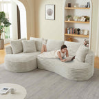 FFH 121" Modular Sectional Sofa, Oversized L-Shape Cloud Couch, Corduroy Curved Sofa for Living Room, Cream, Left Facing Chaise