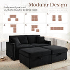 Muumblus Loveseat Sectional Sofa with 2 Storage Ottomans, Modular Cloud Couch with 2 Side Tables & USB, Plush Double Chaise Lounge Sofa Bed Indoor, Black Corduroy