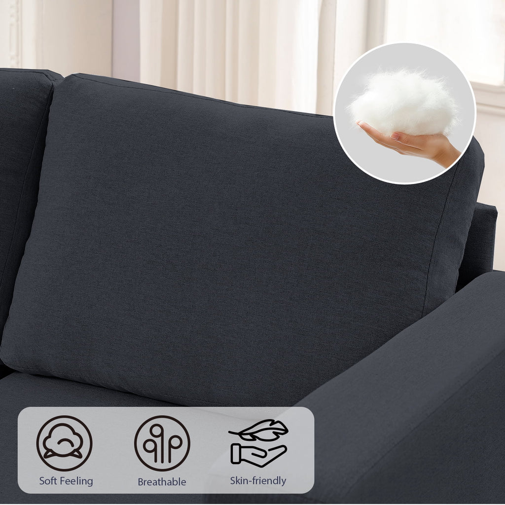 Puremind L Shaped Sofa, Oversized 5 Seat Corner Sofa with Side Pockets, Modern Linen Sectional Couches for Living Room/Apartment, Dark Gray