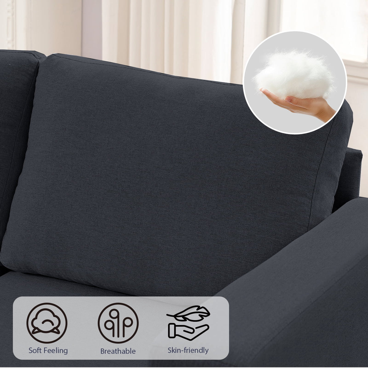 Puremind L Shaped Sofa, Oversized 5 Seat Corner Sofa with Side Pockets, Modern Linen Sectional Couches for Living Room/Apartment, Dark Gray