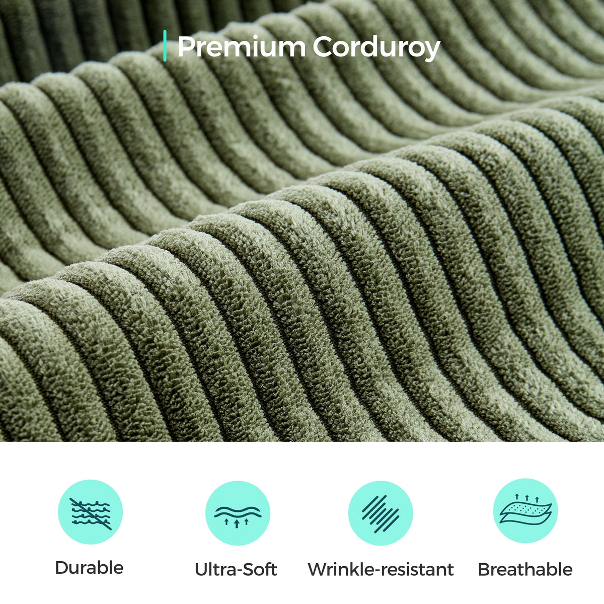  133.4" Modular Cloud Sectional Sofa for Living Room, U-Shaped Sofa Couch with Corduroy Fabric, 4 Seat Oversized Sofa with Movable 2 Ottomans, Green