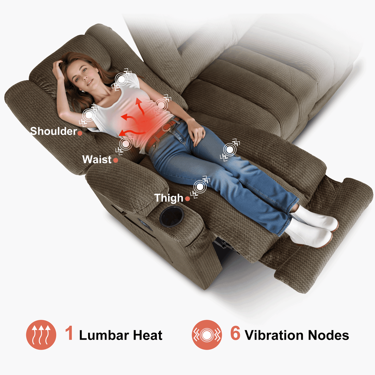 MCombo 3 Seater Zero Gravity Power Reclining Sofa for Living Room, Fabric, Dark Brown